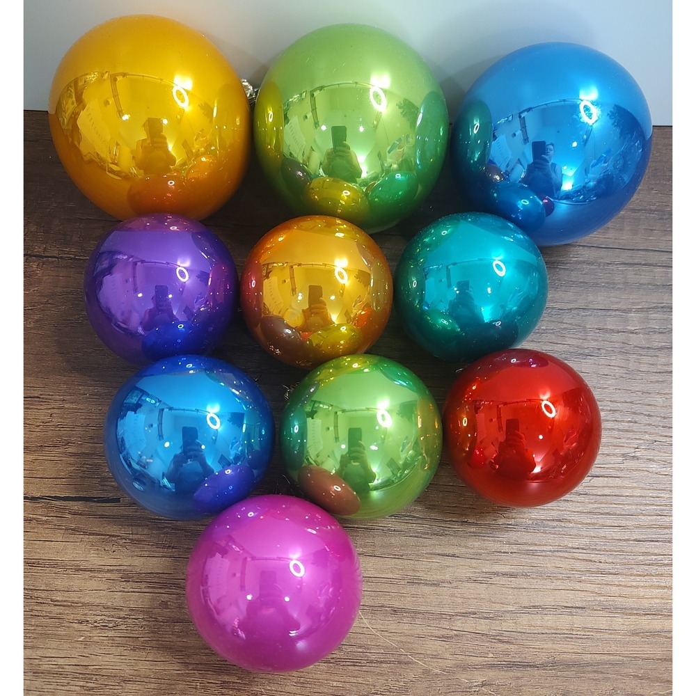 Lot of 10 Multicolor Poland Mercury Glass Christmas Ornaments Two sizes B1